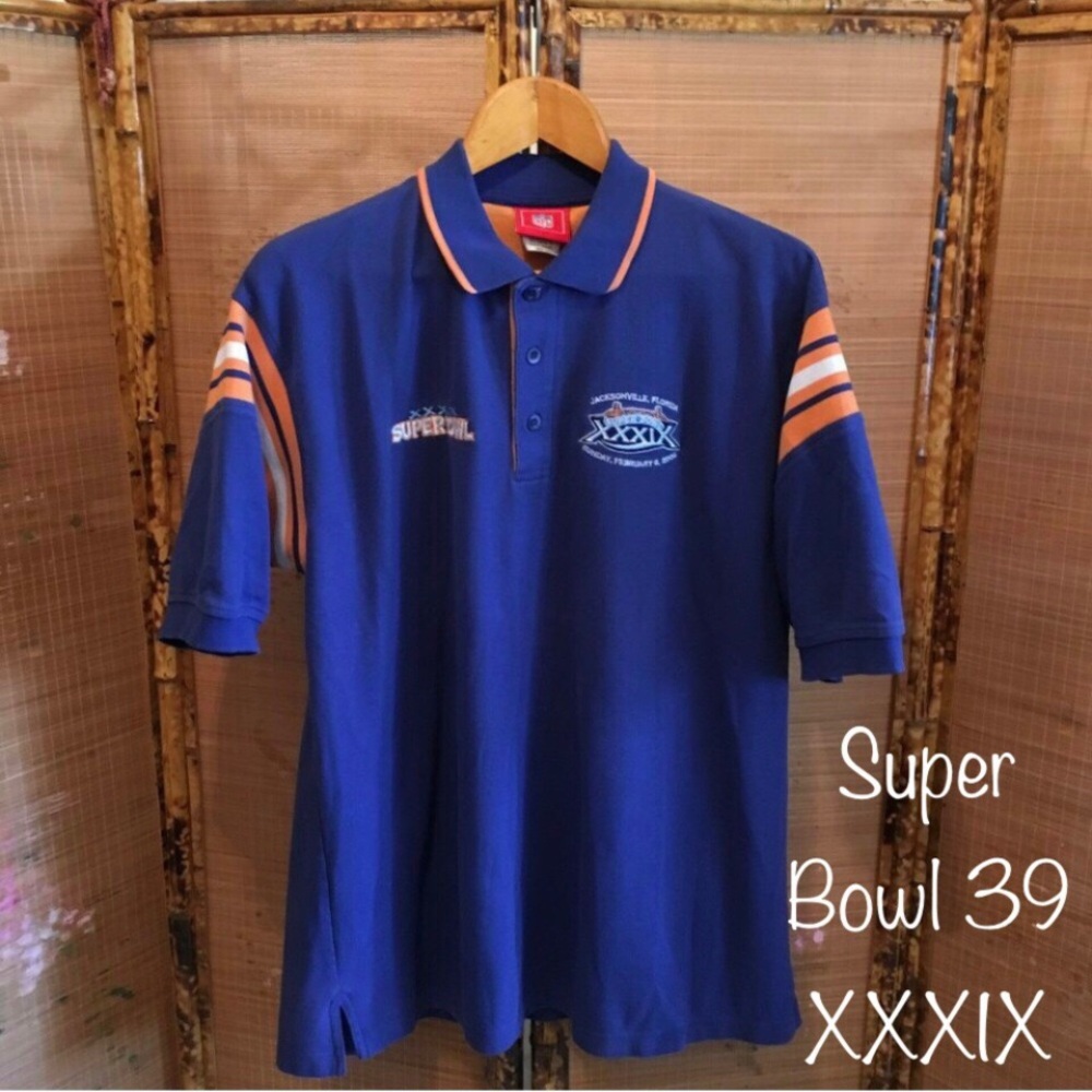 Super Bowl NFL polo shirt XXXIX 39 2005 blue short sleeve Patriot Eagle football - Picture 5 of 8